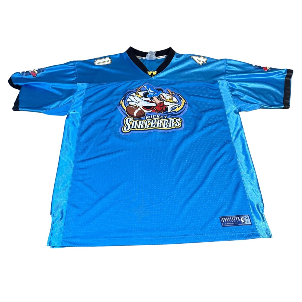 Disney Mickey Sorcerers Football Jersey Blue Sorcerer Mickey XL Disneyland Y2K